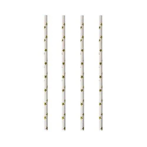 Paper Straws Gold Stars Pattern Pack of 25 20 cm 88025 (Parcel Rate)