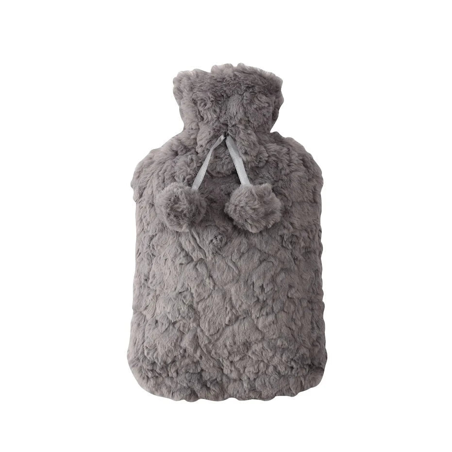 DGI Hot Water Bottle With Faux Fur Cover & Pom Poms 2 Litre 9242 A  (Parcel Rate)