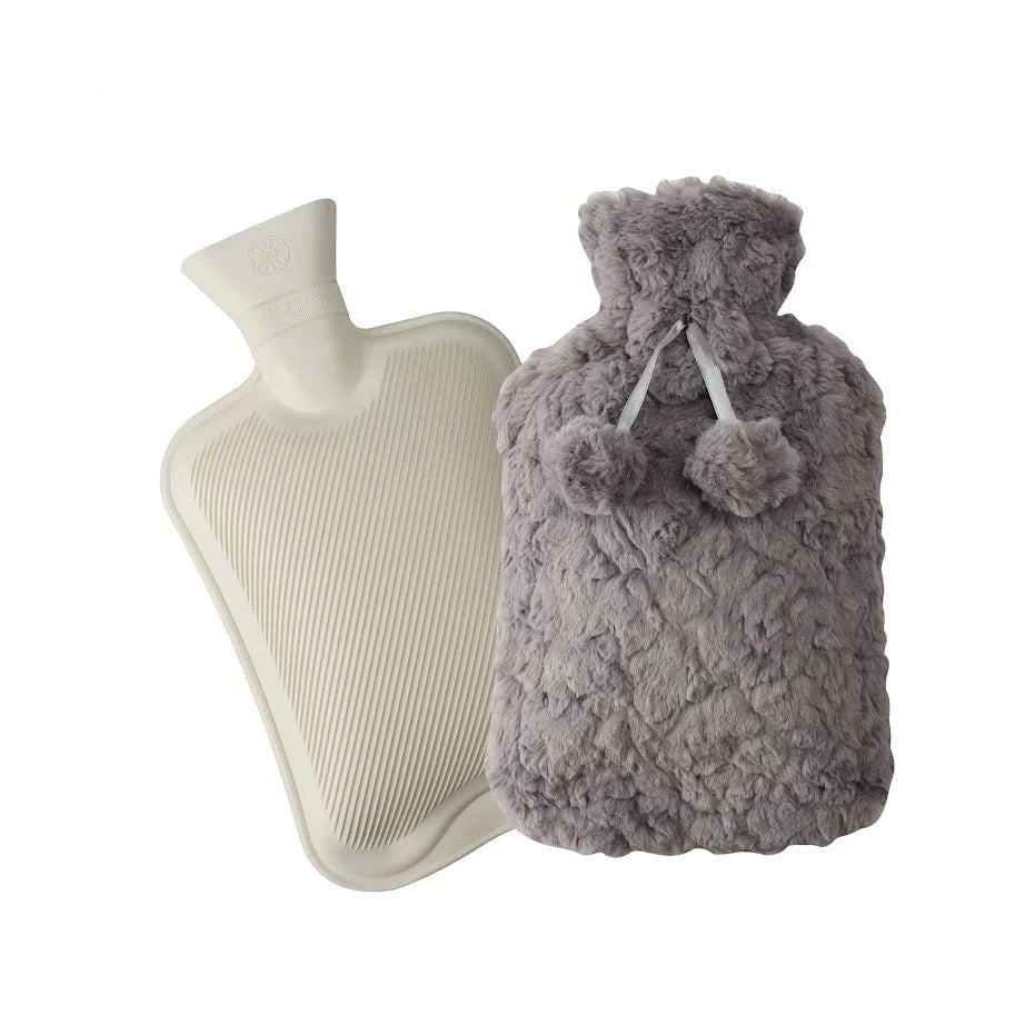 DGI Hot Water Bottle With Faux Fur Cover & Pom Poms 2 Litre 9242 A  (Parcel Rate)