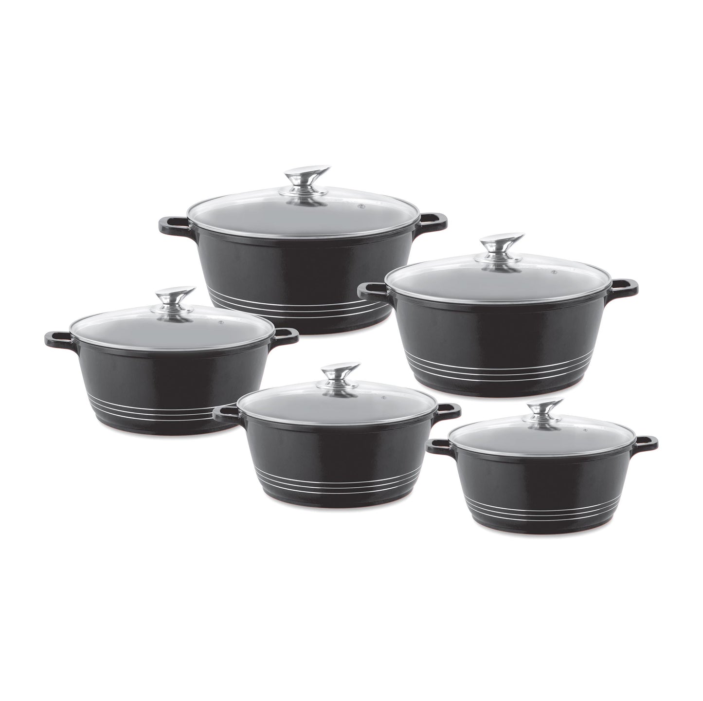 Durane Die Cast Stock Pot Set of 5 Black 20 - 32 cm 9317 (Big Parcel Rate)