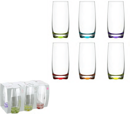 Damla Glass Drinking Tumbler 390cc Set of 6 Coloured Glass DAM390 (Parcel Rate)