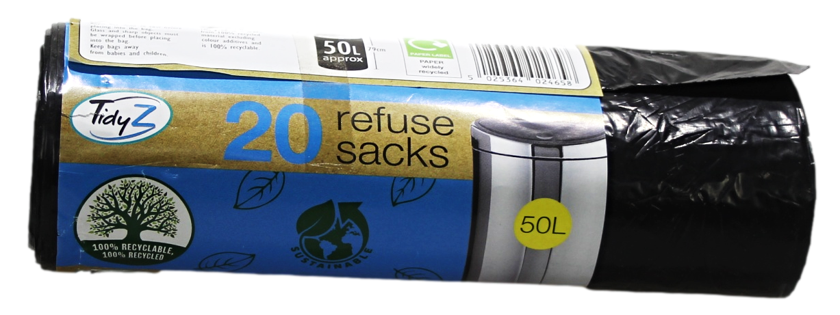 Refuse Sacks Bin Bags 50L 120 x 79cm Roll of 20 B0234 (Parcel Rate)