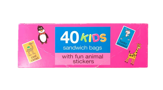 Kids Lunch Sandwich Food Bags with Fun Animal Stickers 22 x 22 cm Pack of 40 B0666 (Parcel Rate)