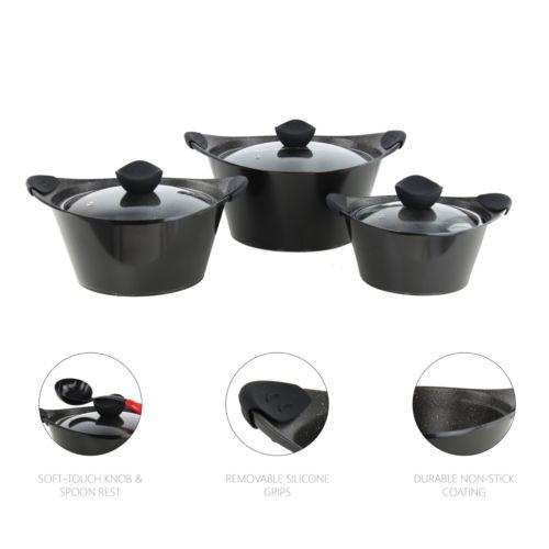 SQ Pro Caia 3 Pack Die Cast Stock Pot 20cm 24cm 28cm Black P97104/7420  (Big Parcel Rate)