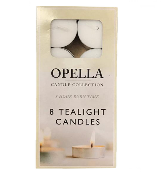 Opella White Tealight Candles Box of 8 CD003 / OW2 (Parcel Rate)