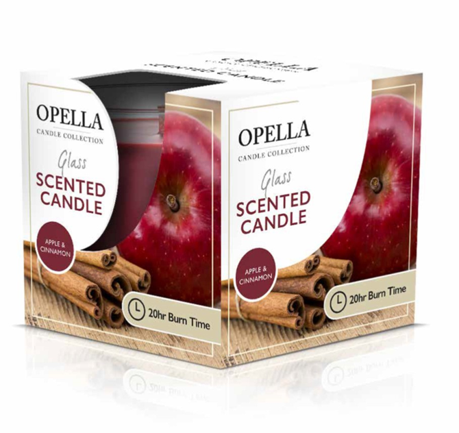 Opella Scented Candle In Glass Jar Apple and Cinnamon Fragrance 5 x 6.5 cm CDJARA (Parcel Rate)