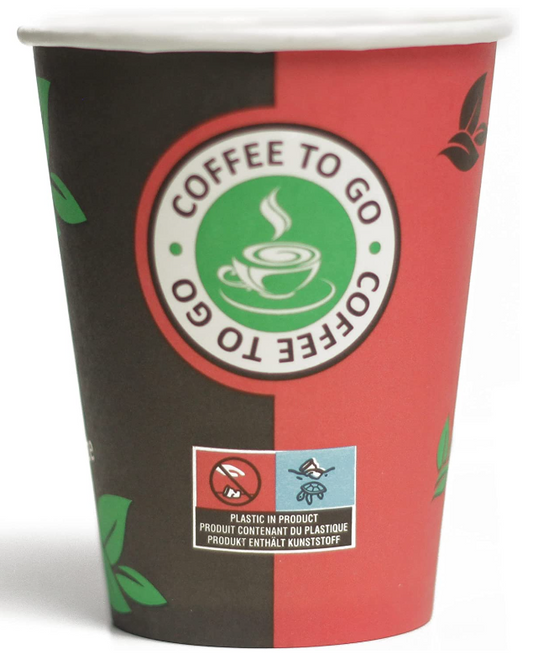 Disposable Plastic Lined Paper Drinking Cups Pack of 50 12oz Black Red 0527 (Parcel Rate)