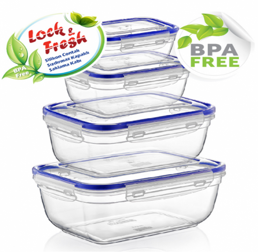 Rectangular Clear Plastic Food Storage Container with Sealing Lid Set of 4 D30148 (Parcel Rate)