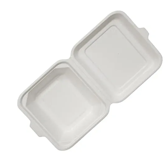 Disposable Compostable Eco-Bio Bagasse Sugarcane Clamshell Burger Box EC0966 (Parcel Rate)