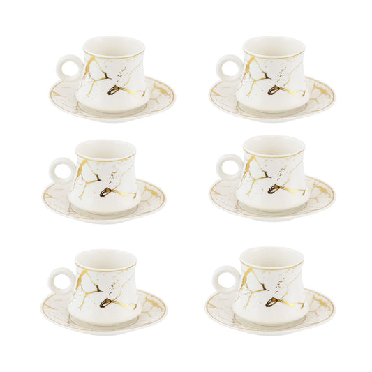 Durane Raku Tea Set 12pc White-Gold 200ml 10522 (Parcel rate)