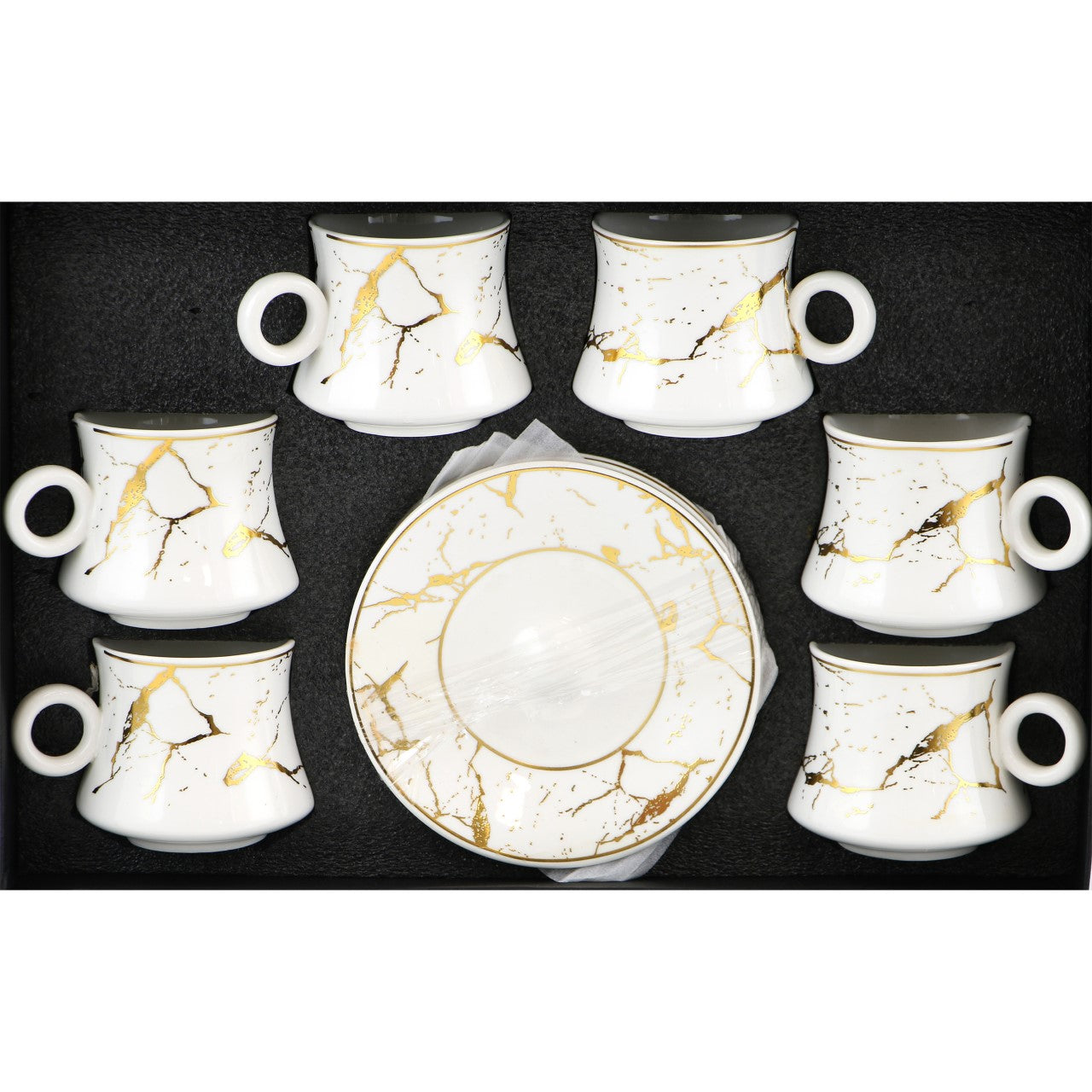 Durane Raku Tea Set 12pc White-Gold 200ml 10522 (Parcel rate)