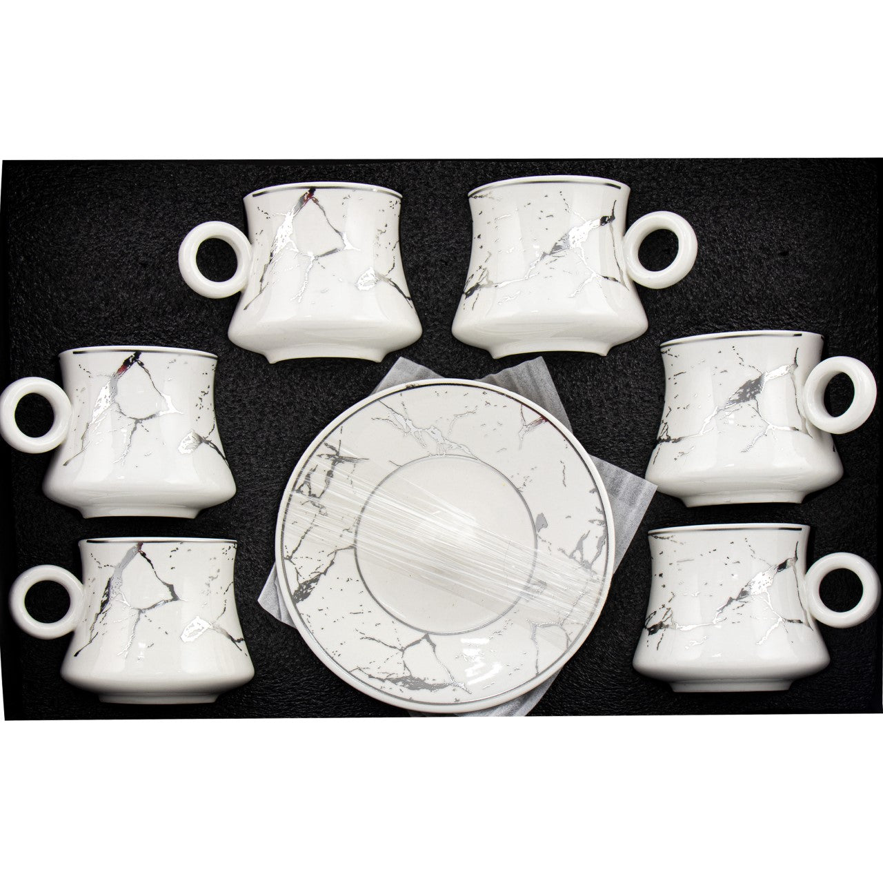 Durane Raku Tea Set 12pc White-Silver 175ml 10523 (Parcel rate)