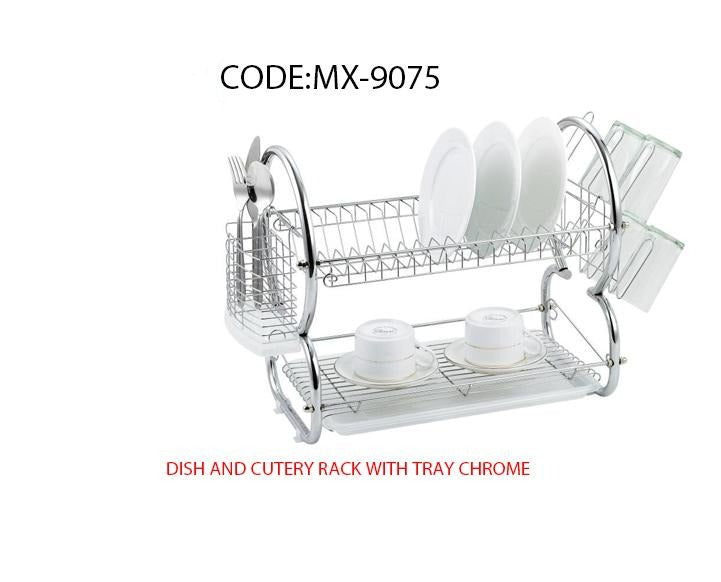 Dish Drainer Cutlery Rack with Drip Tray Chrome MX9075 (Parcel Rate)