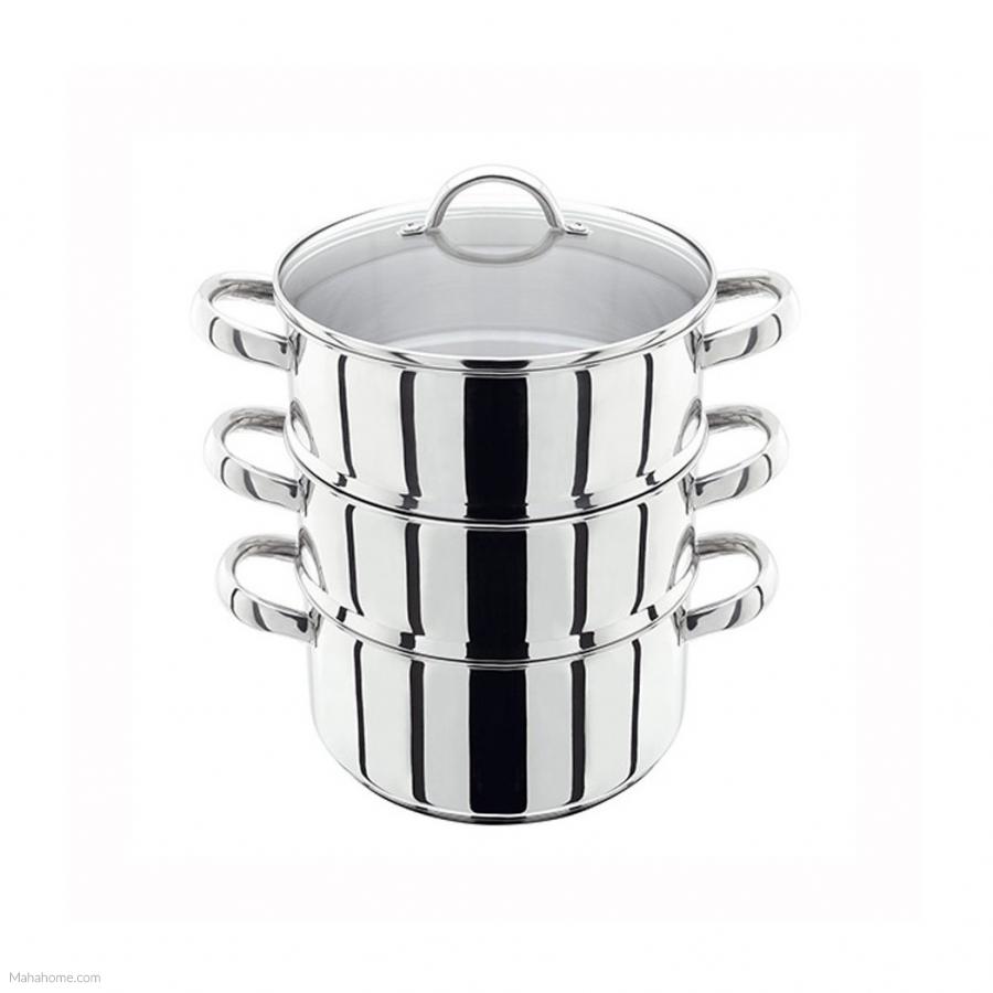 Sq Professional Stainless Steel 3 Tiered Steamer Pot 2 x 2 Litre 1 x Litre P97065 A  (Parcel Rate)