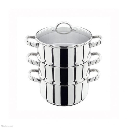 Sq Professional Stainless Steel 3 Tiered Steamer Pot 2 x 2 Litre 1 x Litre P97065 A  (Parcel Rate)