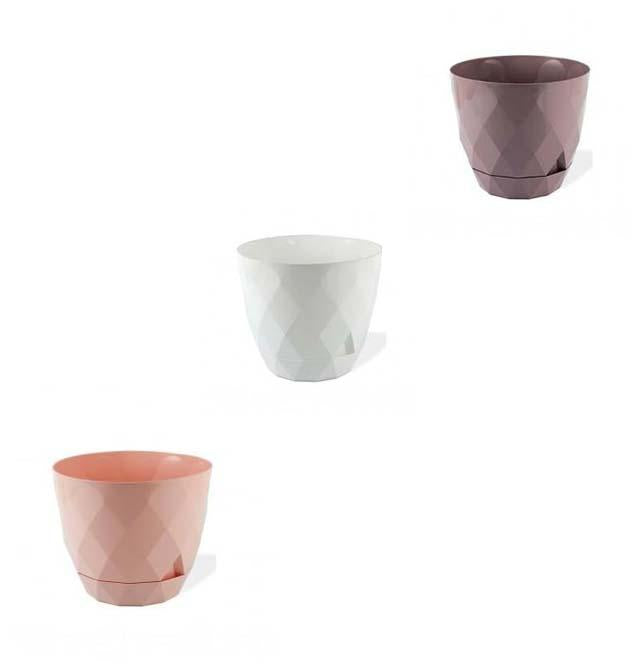 Yakamoz Diamond Style Cut Round Plastic Plant Pot No 1 11.5 x 10 cm 0.6L Assorted Colours KRS451 (Parcel Rate)