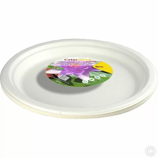 Disposable Compostable Eco-Bio Bagasse Sugarcane Plates 10" Pack of 8 ST80367 (Parcel Rate)