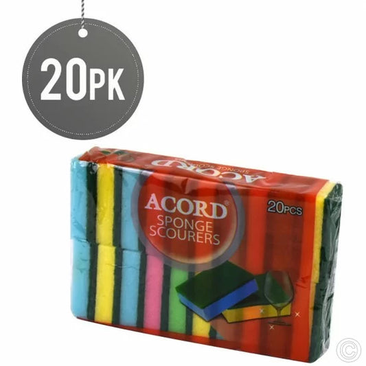 Accord Double Sided Kitchen Washing Up Sponges Scourers 8 x 2 cm Pack of 20 STR317 (Parcel Rate)