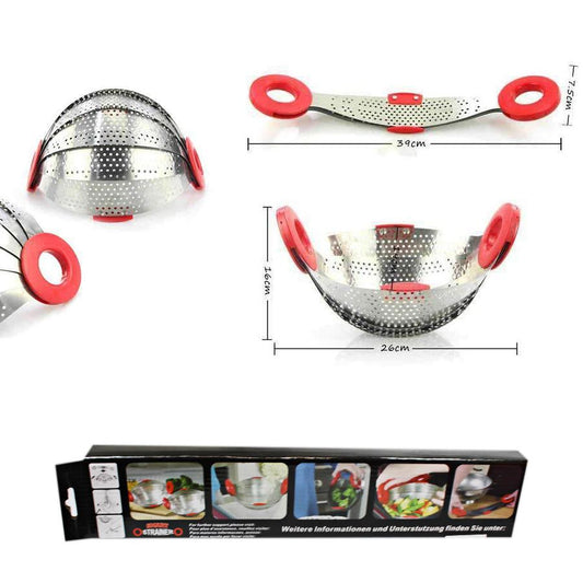 Foldable Collapsible Metal Colander Strainer with Plastic Handles 16 x 26 cm 5033 (Parcel Rate)