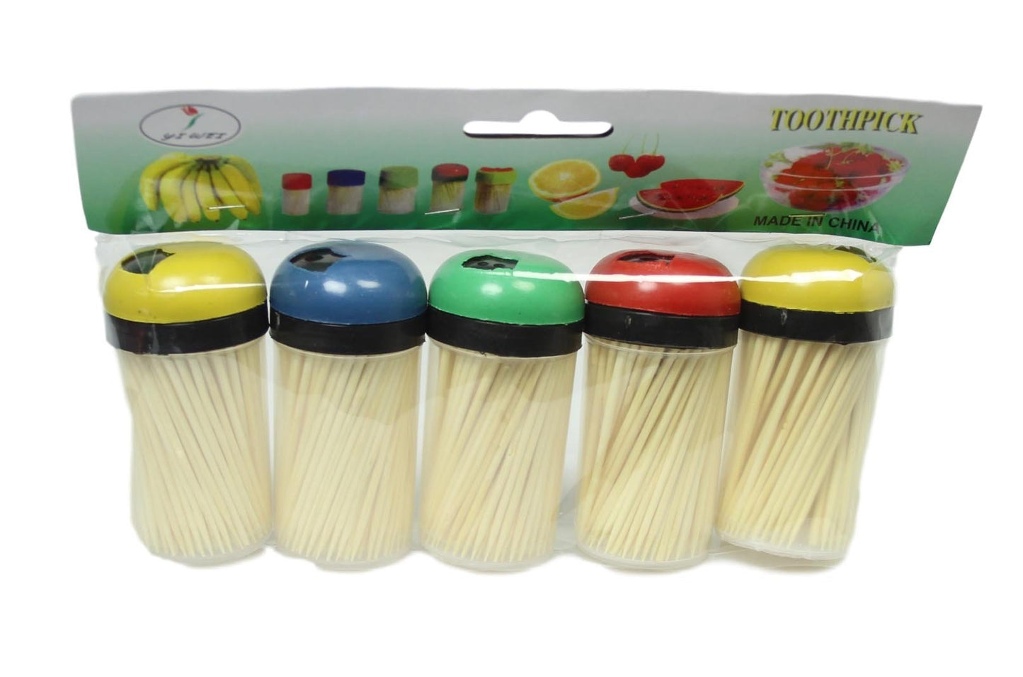 Plastic Toothpick Holder with Toothpicks Pack of 5 Assorted Colours 5354 (Parcel Rate)