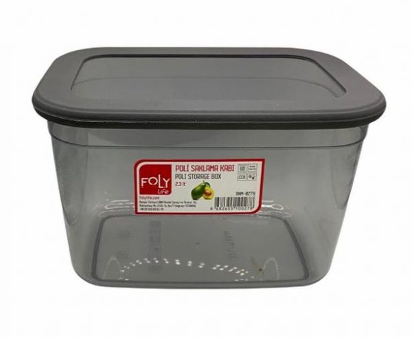 Poli Food Storage Container Box Black Grey Plastic 2.3 Litre 20 x 13 cm BNM0278 (Parcel Rate)