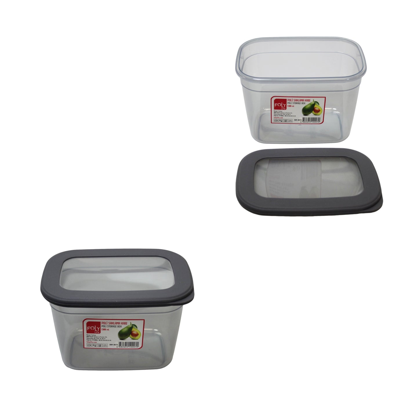 Poli Plastic Food Storage Container Box Grey 1.3 Litre 16 x 10 cm BNM0070 (Parcel Rate)