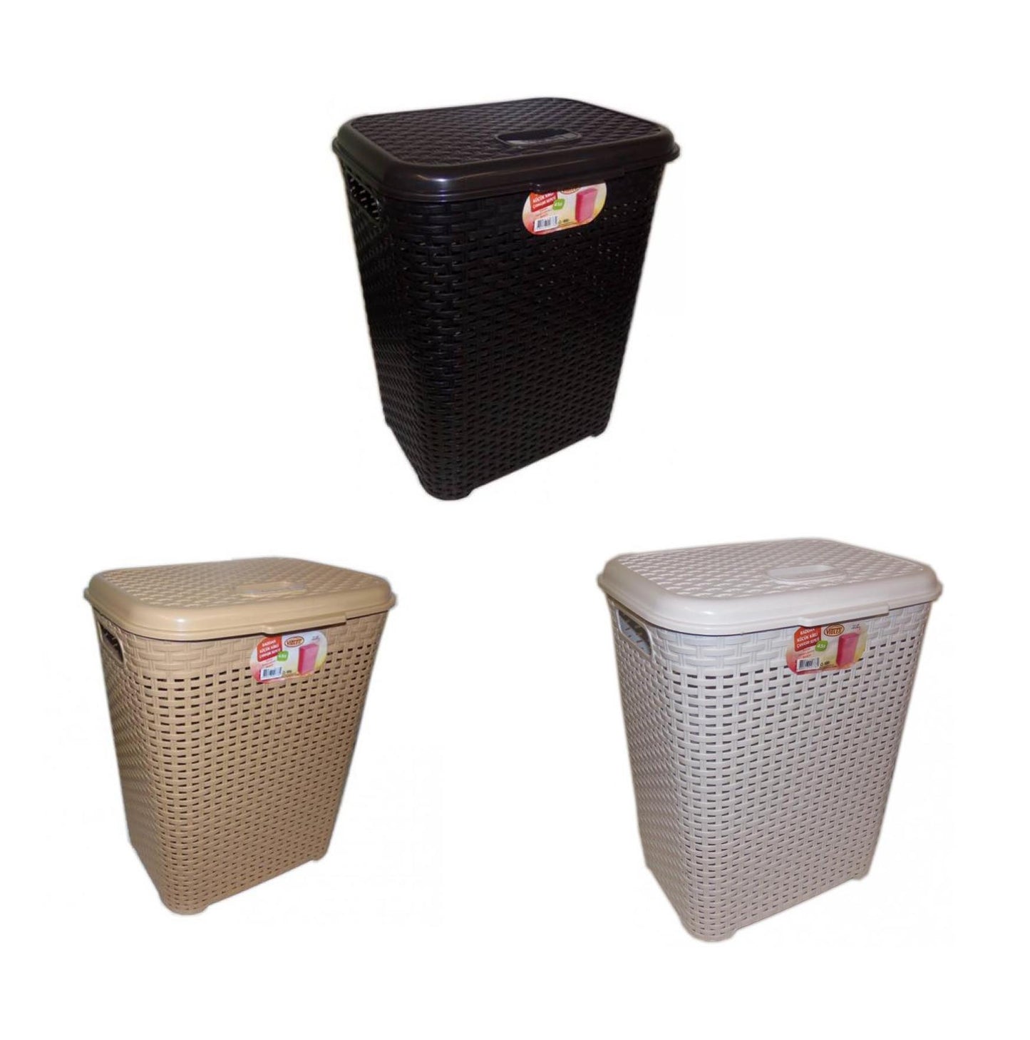 Rattan Style Laundry Basket Plastic 45 Litre Assorted Colours K0778 (Big Parcel Rate)