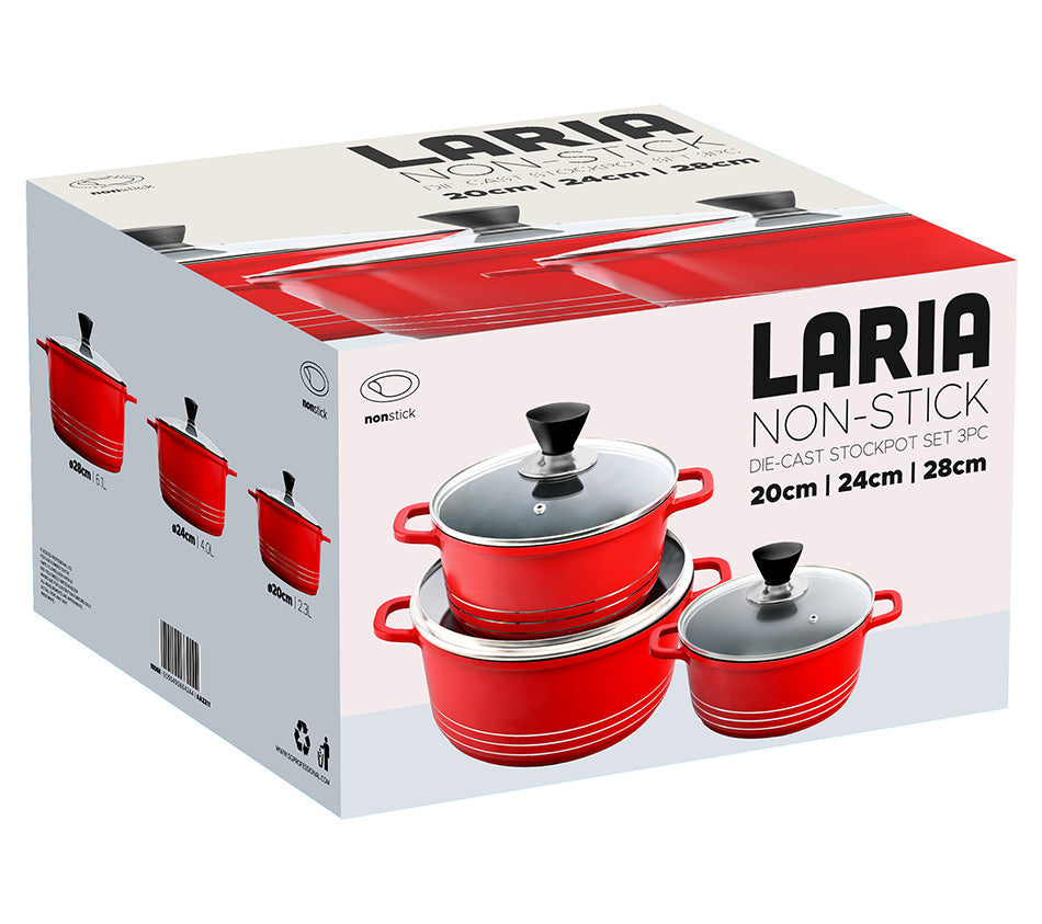 Laria Non Stick Die Cast Stockpot Pan Set 3pcs Black 10181 / AA2209 (Big Parcel Rate)