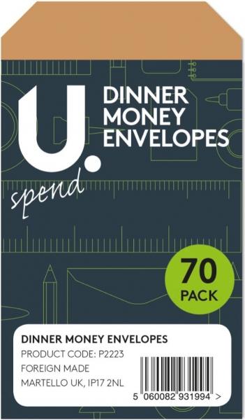 Dinner Money Envelopes 70pk 13.5 x 10.1 x 2.6cm P2223 A (Large Letter Rate)