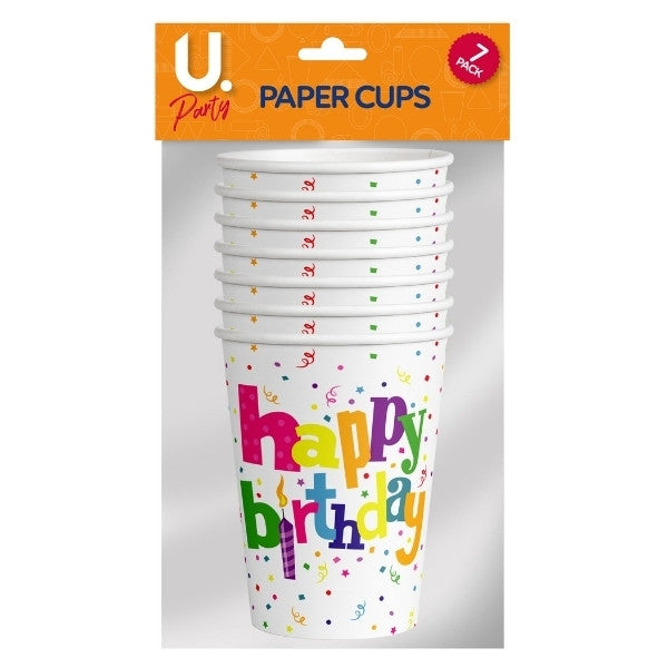 Happy Birthday Party Paper Drinking Cups Pack of 6 P2704 (Parcel Rate)