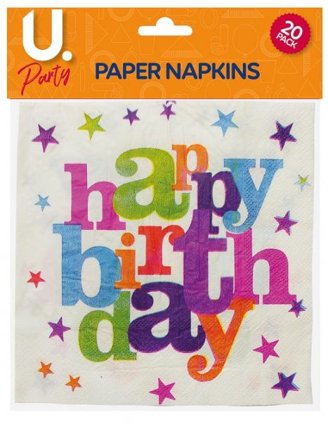 Disposable Paper Happy Birthday Party Napkins Pack of 15 P2708 (Large Letter Rate)