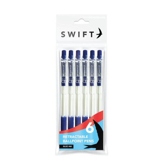 Retractable Ballpoint Pens 6pk Blue Ink P3090 (Parcel Rate)