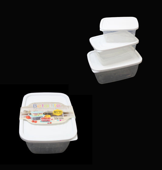 3 Pack Plastic Clear Storage Containers 0.6 / 1.0 / 1.5 Litre Assorted Colours SKB004 (Parcel Rate)