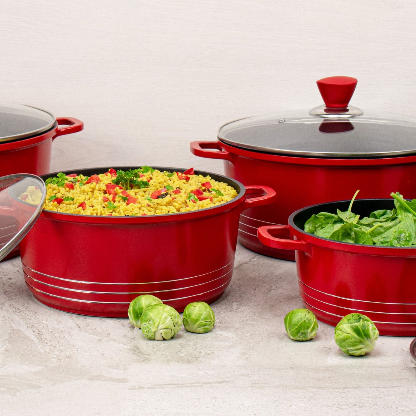 Laria Non Stick Die Cast Stockpot Pan Set 4pcs Red 10742 (Big Parcel Rate)