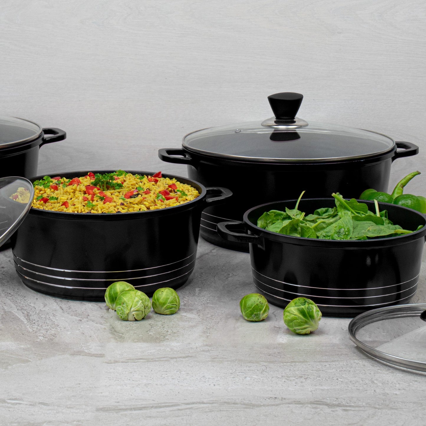 Laria Non Stick Die Cast Stockpot Pan Set 4pcs Black 10743 (Big Parcel Rate)