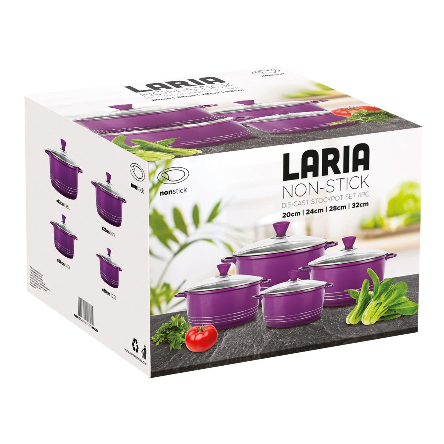 Laria Non Stick Die Cast Stockpot Pan Set 4pcs Purple 10880 (Big Parcel Rate)