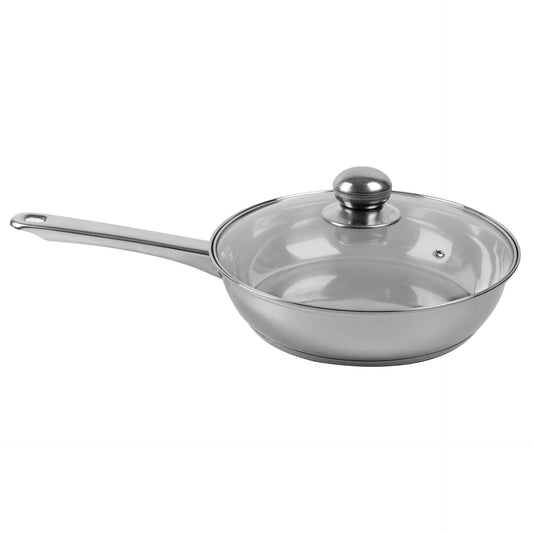 SQ Professional Lustro Stainless Steel Frying Pan with Lid 24 cm Silver 10910 (Parcel Rate)