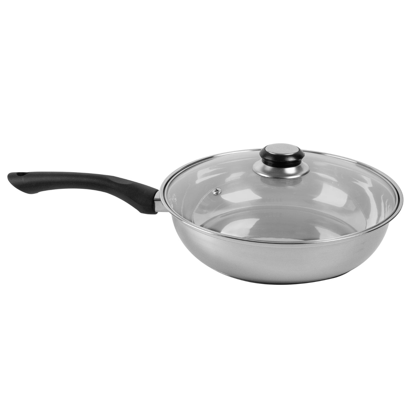 SQ Professional Lustro Stainless Steel Frying Pan with Lid 24 cm Black 10911 (Parcel Rate)