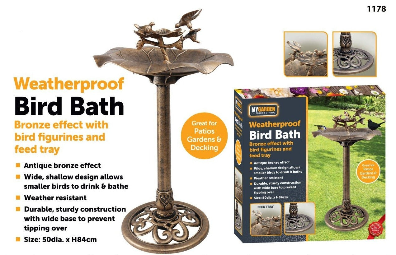 Bird Bath Bronze Effect With Bird Figurines And Feed Tray 1178 (Parcel Rate)