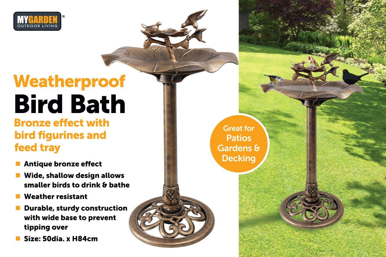 Traditional Weatherproof Bronze Effect Garden Bird Bath 1036 (Parcel Rate)