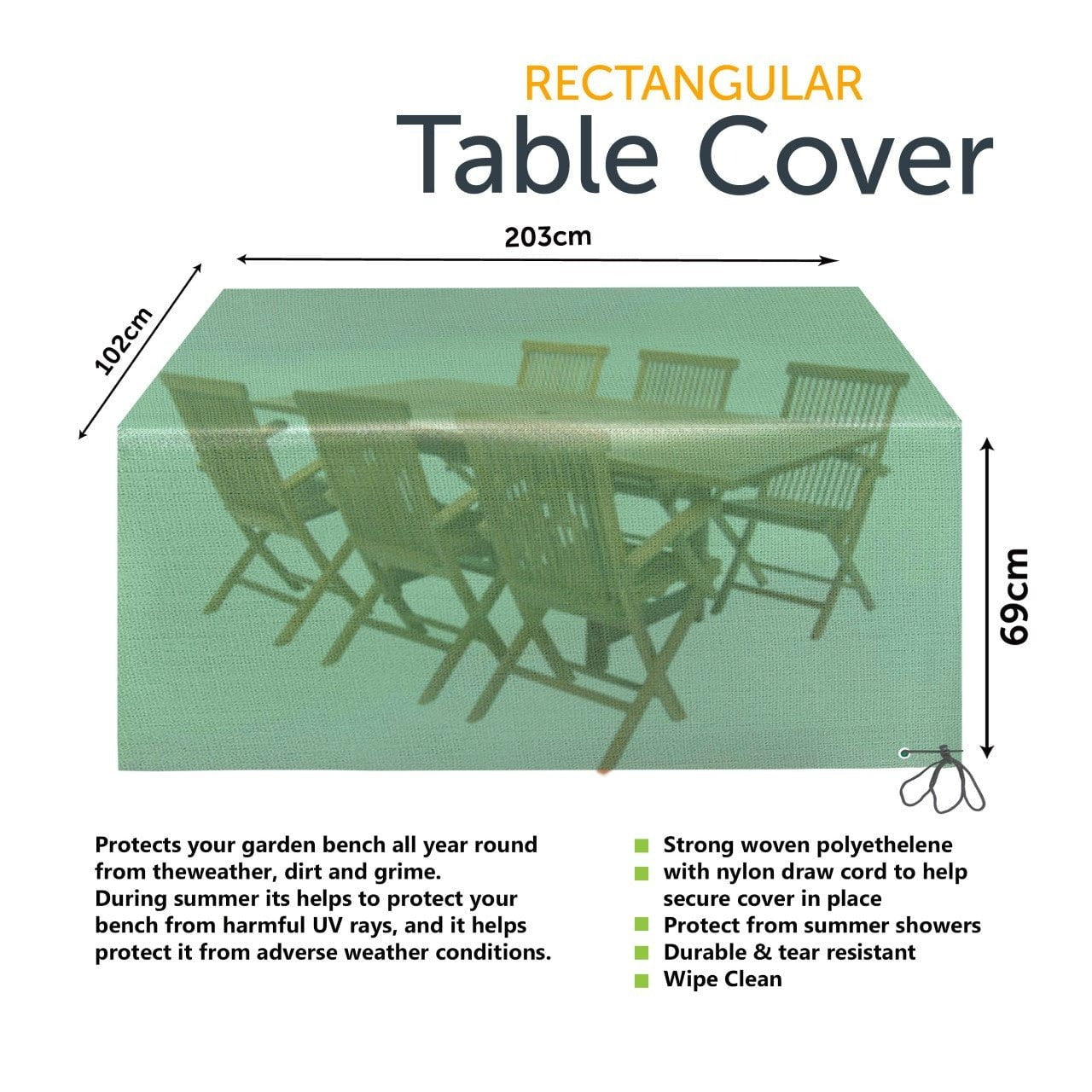 Garden Table Cover Rectangular 203cm 102cm 69cm 3404 (Parcel Rate)