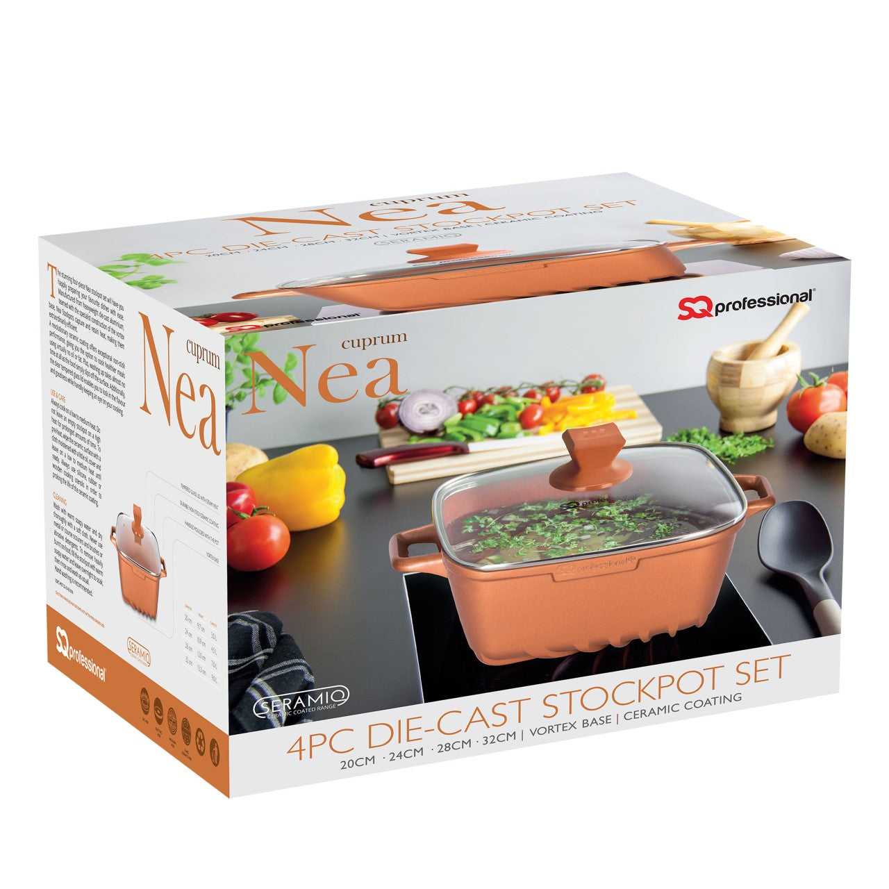 Nea Seramiq Diecast Square Stockpot Set 4pc Cuprum 49271 (Big Parcel Rate)