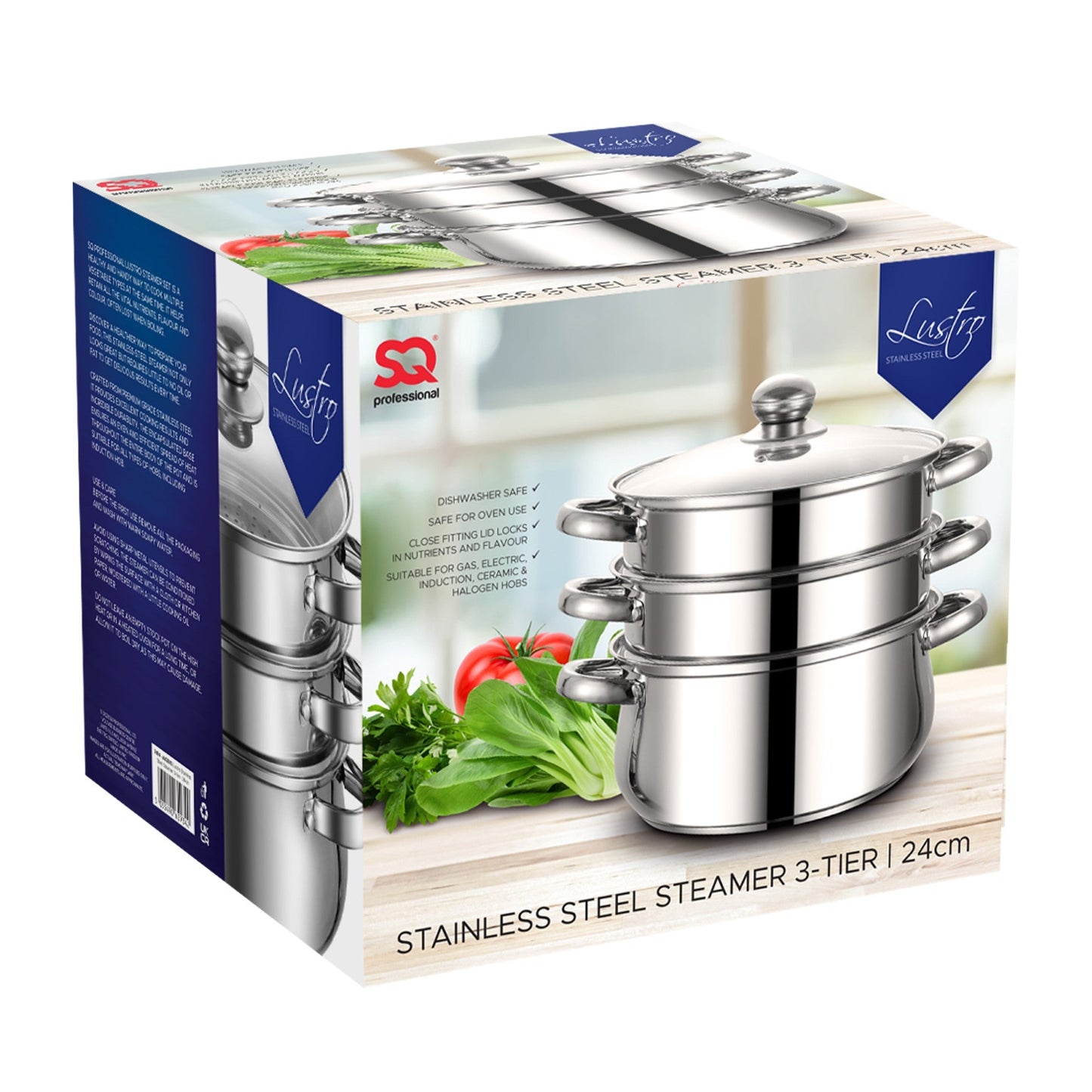 SQ Professional Lustro Stainless Steel Steamer 3 Tier 24 cm 4.5L 7494 (Big Parcel Rate)