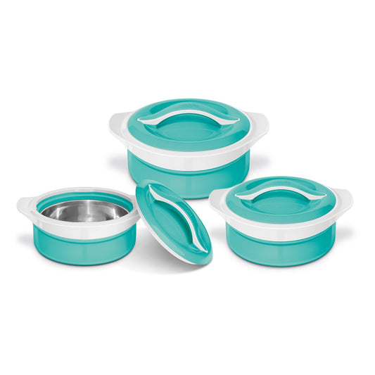 SQ Zenith Insulated Casserole Set 3pc Aqua-White 1L-1.5L-2.5L 9572 (Big Parcel Rate)