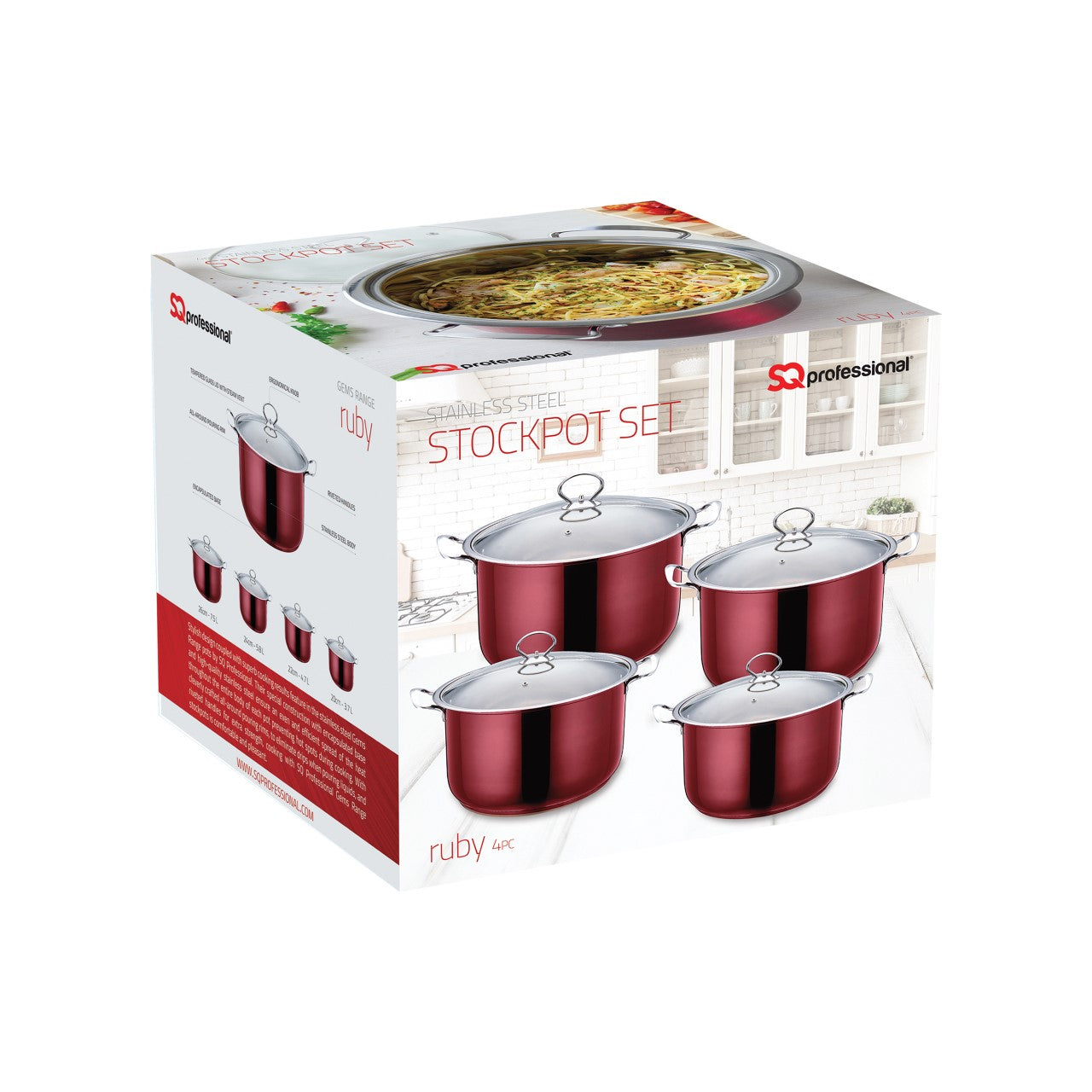 Gems Stainless Steel Stockpot Set 4pc Ruby 18-20-22-24cm 9577  (Big Parcel)