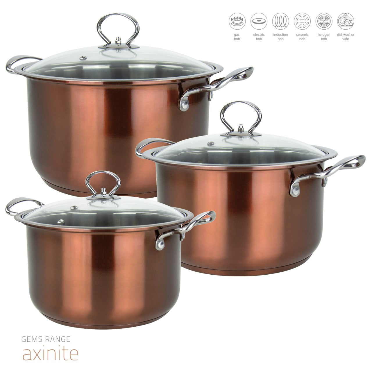 Gems Stainless Steel Stockpot Set 3pc Axinite 26-28-30cm 9582 (Big Parcel)